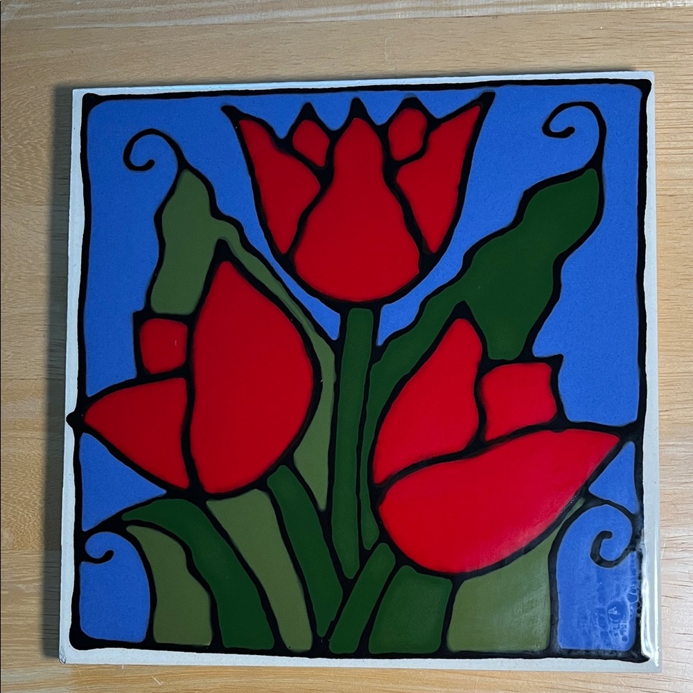 Vibrant Red Tulip Ceramic Art Tile